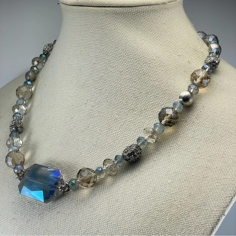Chunky Bold Glass Beaded Statement Necklace And Earrings Set Stunning Beautiful